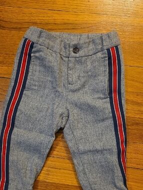 NWOT Janie and Jack Gray Knit Joggers with Red & Navy Side Stripes Size 6m